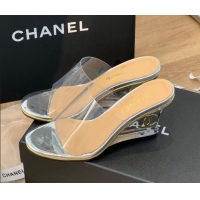 Classic Hot Chanel Transparent Wedge Slide Sandals Silver 2022 032463