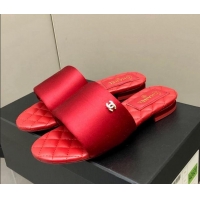 Classic Chanel Satin Flat Slide Sandals G38858 Red