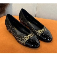 Hot Style Chanel Sequins Flat Ballerinas Gold 032512