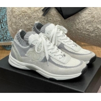 Grade Quality Chanel Knit and Suede Sneakers G38750 White 032517