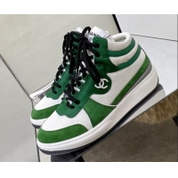 Crafted Chanel Fabric, Suede & Calfskin High top Sneakers G38804 White/Green 032520