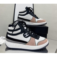 Discount Chanel Fabric, Suede & Calfskin High top Sneakers G38804 White/Nude 032521