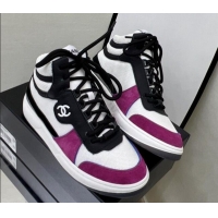 Most Popular Chanel Fabric, Suede & Calfskin High top Sneakers G38804 White/Dark Pink 032523