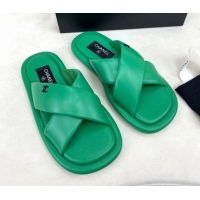 Luxurious Chanel Lambskin Crossover Strap Flat Slide Sandals Green 032536