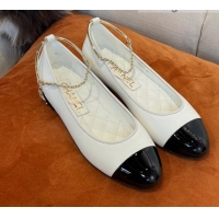 Trendy Design Chanel Lambskin Ballerinas with Ring Strap G38986 White 2022