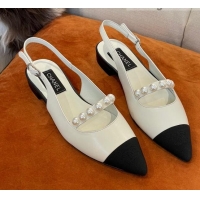 Perfect Chanel Lambskin Slingback Ballerinas with Pearls White 2022 032673