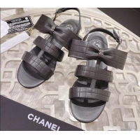 Good Quality Chanel Quilted Lambskin Flat Sandals with Bow Black 032801