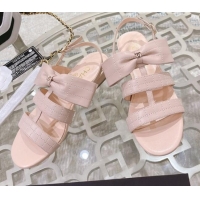 Low Cost Chanel Quilted Lambskin Flat Sandals with Bow Pink 032802