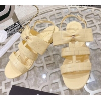 Luxurious Chanel Quilted Lambskin Flat Sandals with Bow Yellow 2022 032803