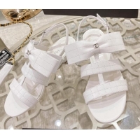 Durable Chanel Quilted Lambskin Flat Sandals with Bow White 2022 032804