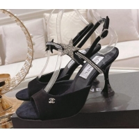 Cheap Price Chanel Suede Heel Sandals with Pearl and Star Charm 8cm Black 032805