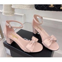 Stylish Chanel Meidum Heel Sandals with Bow 6cm Pink 2022 032822