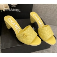 Sumptuous Chanel Quilted Lambskin Heel Slide Sandals 6cm G38820 Yellow 2022