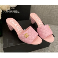 Perfect Chanel Quilted Lambskin Heel Slide Sandals 6cm G38820 Light Pink