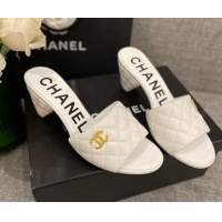 Perfect Chanel Quilted Lambskin Heel Slide Sandals 6cm G38820 White