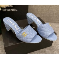 Discount Chanel Quilted Lambskin Heel Slide Sandals 6cm G38820 Light Blue