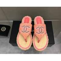 Classic Chanel Towel Flat Thong Slide Sandals Pink 041266