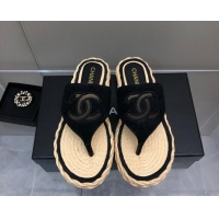 Discount Chanel Towel Flat Thong Slide Sandals Black 041267