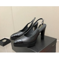 Classic Chanel Lambskin Platform Slingback Pumps 9cm Black 041269