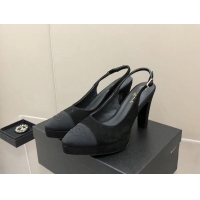 Top Grade Chanel Suede Platform Slingback Pumps 9cm Black 041272