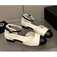 Low Price Chanel Lambskin Mary Janes Flat Open Shoes G38959 White/Black 041275