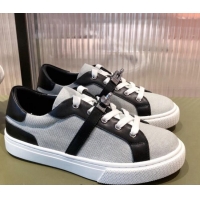 Sumptuous Hermes Day Calfskin and Canvas Sneakers with Kelly Buckle Brown/Grey 032560