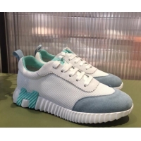 Unique Style Hermes Bouncing Mesh and Suede Sneakers White/Green 032567