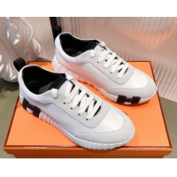 Pretty Style Hermes Bouncing Calfskin and Suede Sneakers White/Black 032573