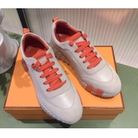 Luxury Hermes Bouncing Calfskin and Suede Sneakers Beige/Orange 032569