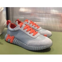 Best Product Hermes Bouncing Calfskin and Suede Sneakers Grey/Orange 032571