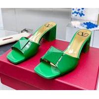 Stylish Valentino One Stud Patent Leather Medium Heel Slide Sandals 6cm Green 0323105