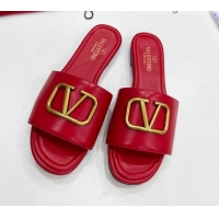 Sophisticated Valentino VLogo Calf Leather Flat Slide Sandals Red 0323150