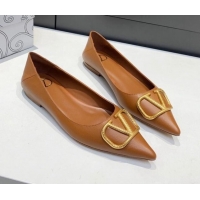 Stylish Valentino VLogo Ballet Flat Brown 032656