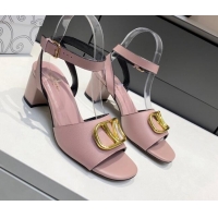 Stylish Valentino VLogo Grained Calfskin Heel Sandals 5cm Pink 032659