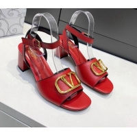 Lowest Price Valentino VLogo Grained Calfskin Heel Sandals 5cm Red 032662