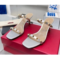 Unique Style Valentino Rockstud Medium Slide Sandals 6.5cm Silver 032843