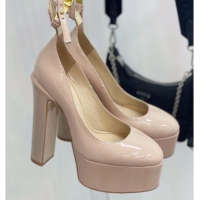 Stylish Valentino Tan-Go Platform Pumps 15cm in Patent Leather Nude 041254