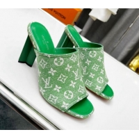 Good Looking Louis Vuitton Silhouette Monogram Denim High Heel Slide Sandals 8cm Green 032322