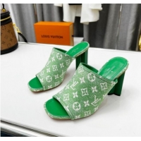 Good Looking Louis Vuitton Silhouette Monogram Denim High Heel Slide Sandals 8cm Green 032322