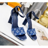 Duplicate Louis Vuitton Silhouette Monogram Denim and Leather Sandals 8cm Light Blue 032326