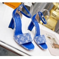 Grade Louis Vuitton Silhouette Monogram Denim and Leather Sandals 8cm Sky Blue 032328