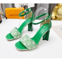 Most Popular Perfect Louis Vuitton Silhouette Monogram Denim and Leather Sandals 8cm Green 032330