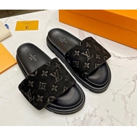 Durable Louis Vuitton Pool Pillow Comfort Monogram Suede Slide Sandals Black 032341