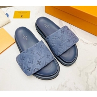 Best Price Louis Vuitton Pool Pillow Comfort Monogram Suede Slide Sandals Dusty Blue 032344