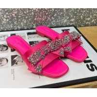 Sophisticated Louis Vuitton Diva Satin Crystal Bow Flat Slide Sandals Pink 032346