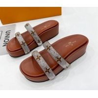 Grade Quality Louis Vuitton Appeal Crystal Slender Straps Platform Slide Sandals Brown 032357