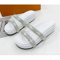 Good Product Louis Vuitton Appeal Crystal Slender Straps Platform Slide Sandals White 032358