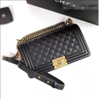 Good Product Chanel Grained Leather Medium Classic Boy Flap Bag A67086 Black/Aged Gold 2022