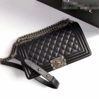 Buy Discount Chanel Grained Leather Medium Classic Boy Flap Bag A67086 Black/Aged Silver 2022