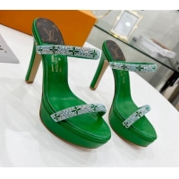 Shop Duplicate Louis Vuitton Appeal Crystal Slender Straps High Slide Sandals 10.5cm Green 032363